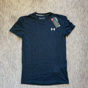 New Men's Small Under Armour Threadborne Swyft V-Neck Short Sleeve Shirt black